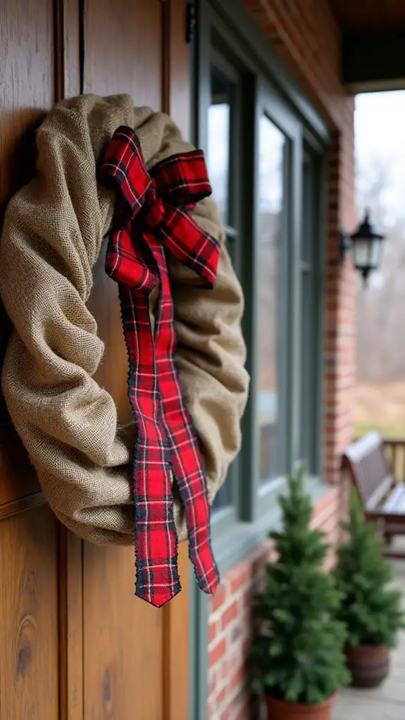 burlap and plaid combination