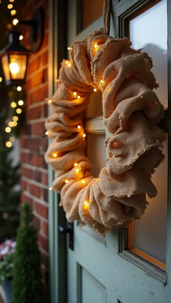 burlap wreath with lights