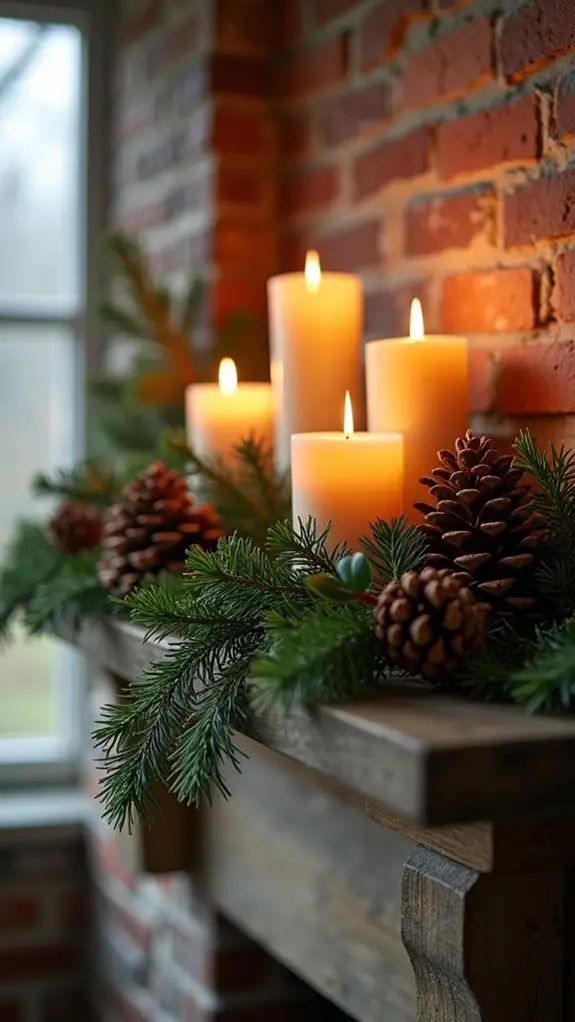 candlelit cedar pinecone decor