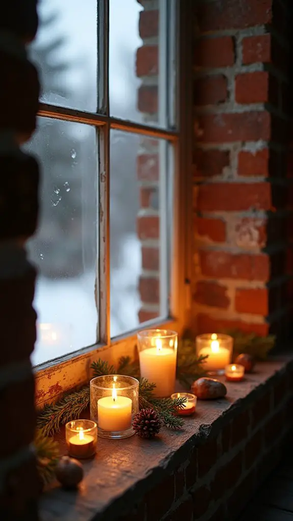 candlelit festive window sills