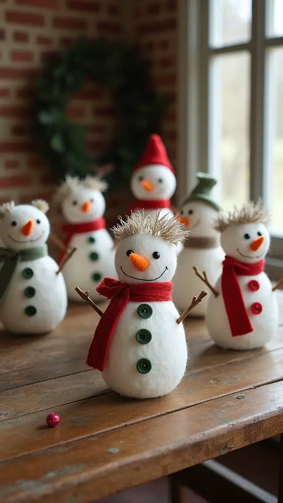 cheerful felt snowmen decorations