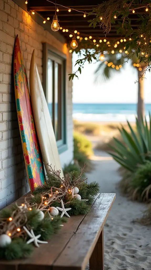 coastal christmas surfboard decor