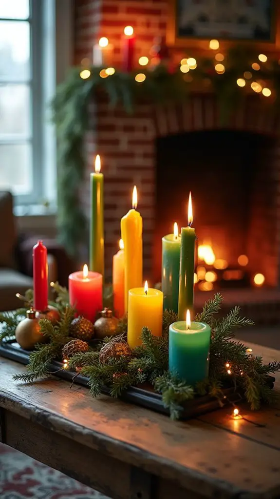 colorful festive candle arrangements