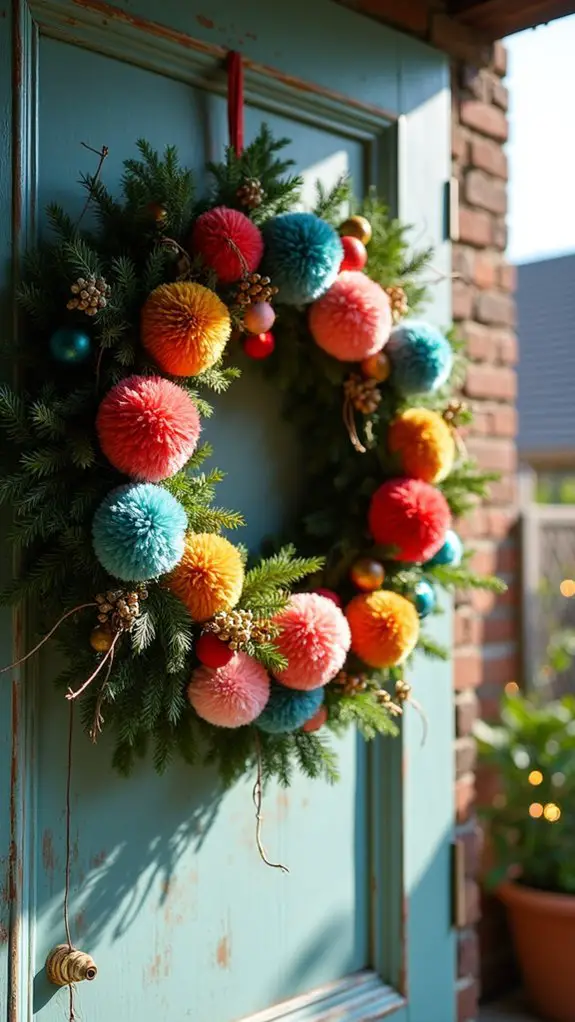 colorful festive wreath crafting