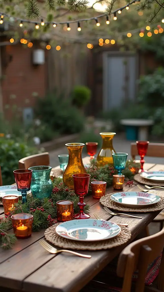 colorful glassware enhances ambiance