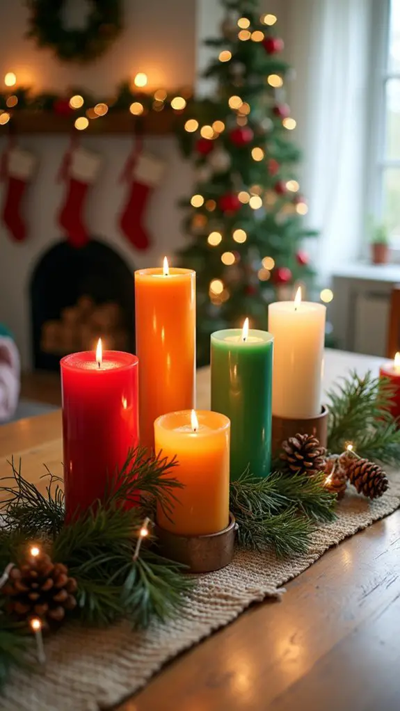 colorful holiday candle arrangements