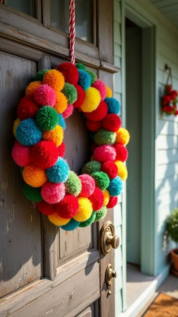 colorful pom pom wreath project