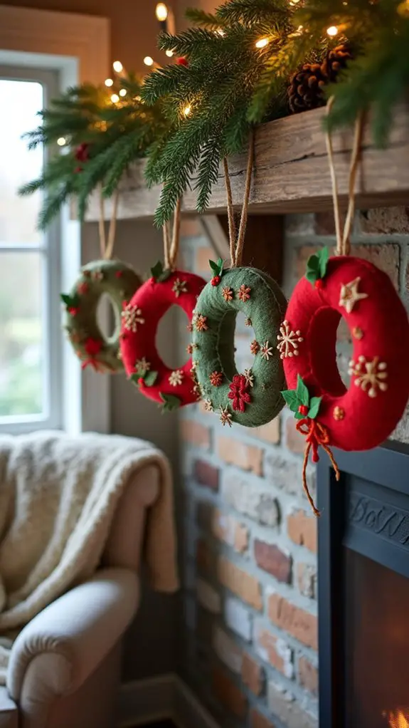 cozy felt wreath ornaments