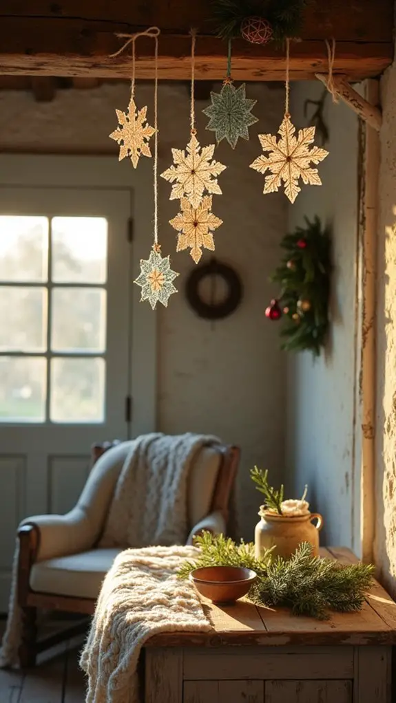 cozy handmade knitted snowflakes