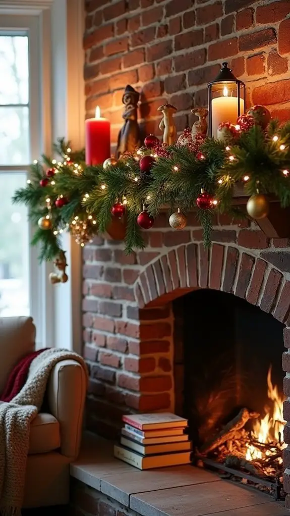 cozy holiday fireplace decor