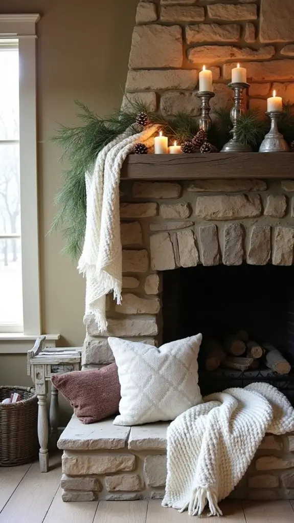 cozy holiday mantle layering