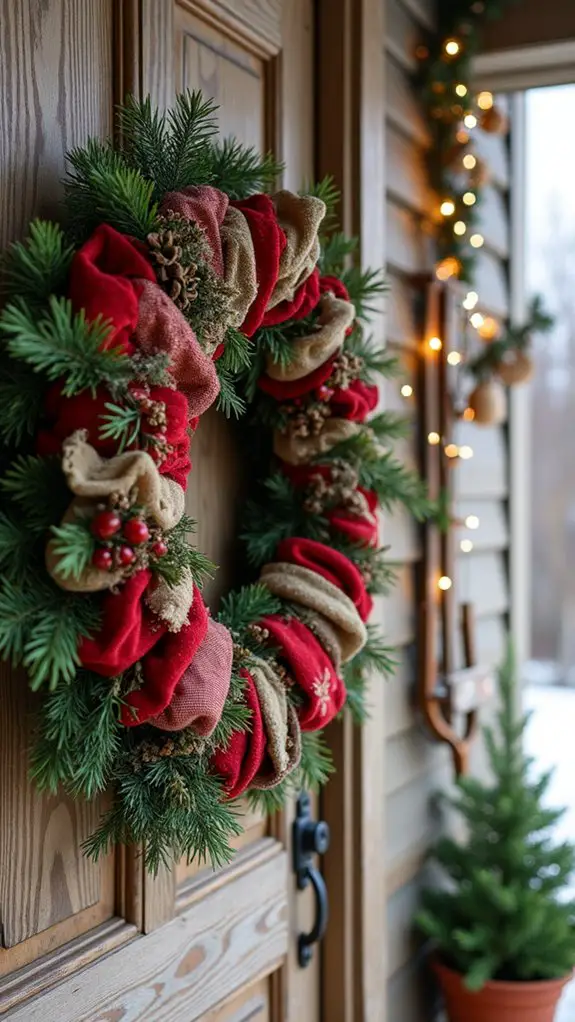 cozy patchwork greenery wreath