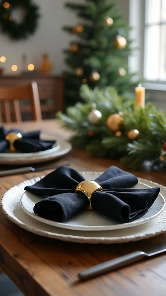 elegant black napkins accessorized