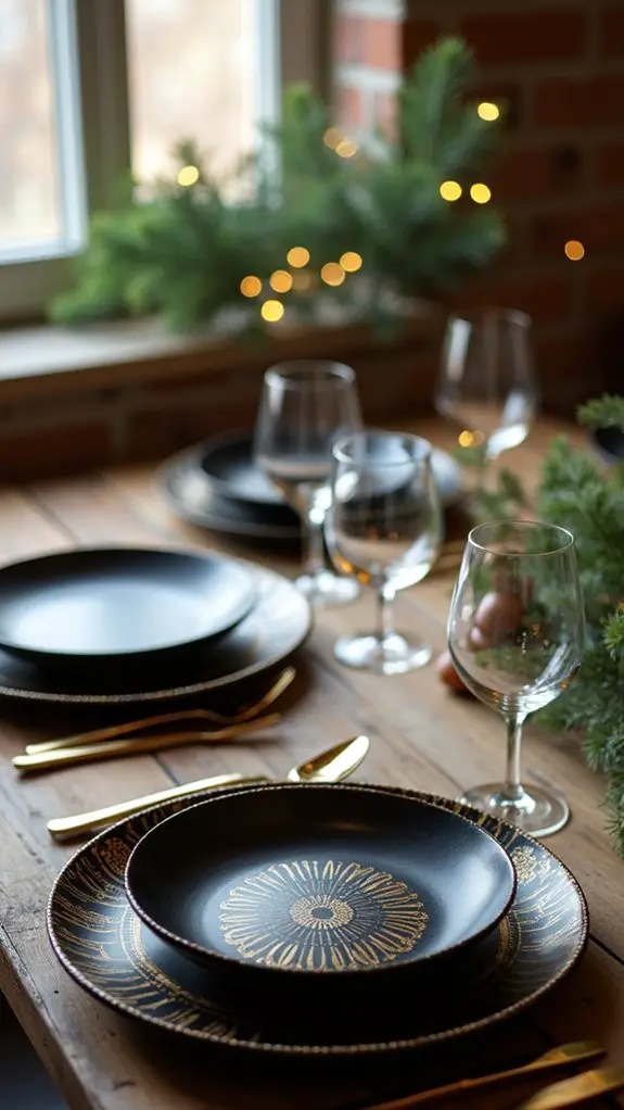 elegant black plates adorned