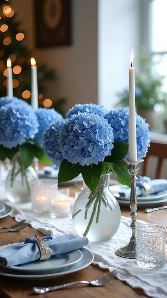 elegant blue hydrangea centerpiece