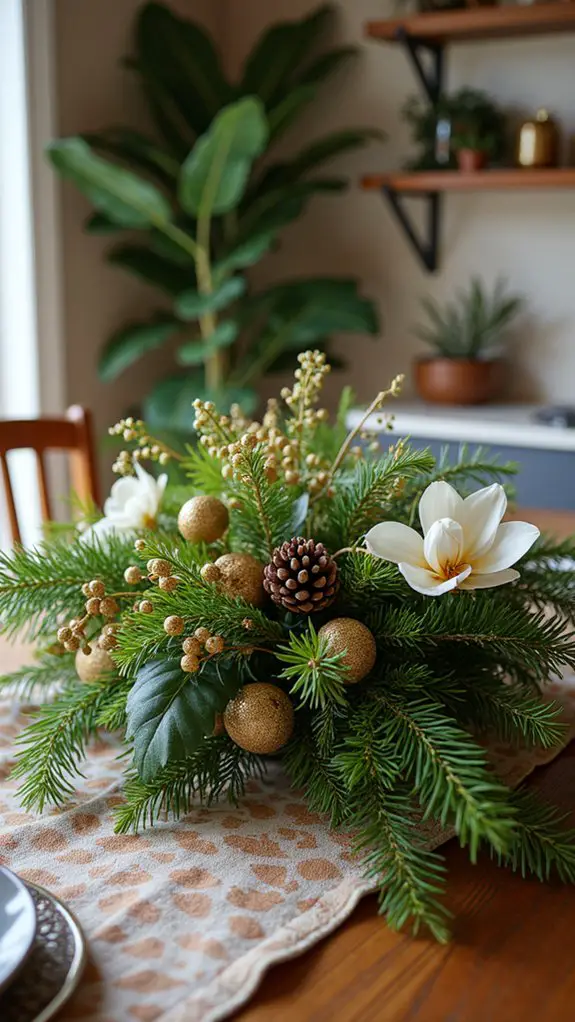 elegant gold sprayed greenery centerpiece