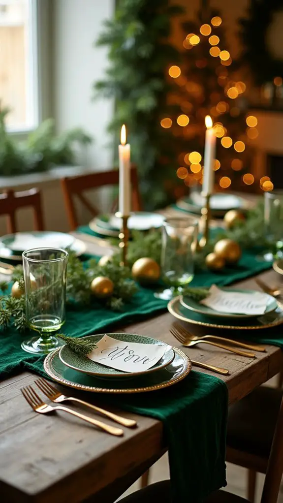 elegant green and gold place cards