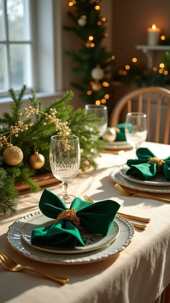 elegant green napkins ribboned