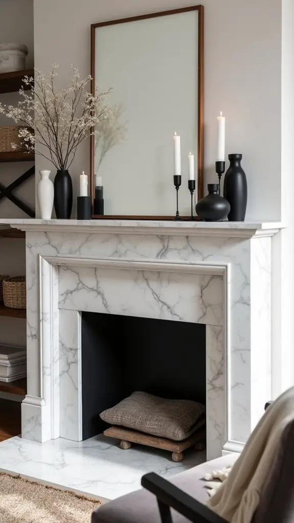 elegant monochrome fireplace decor