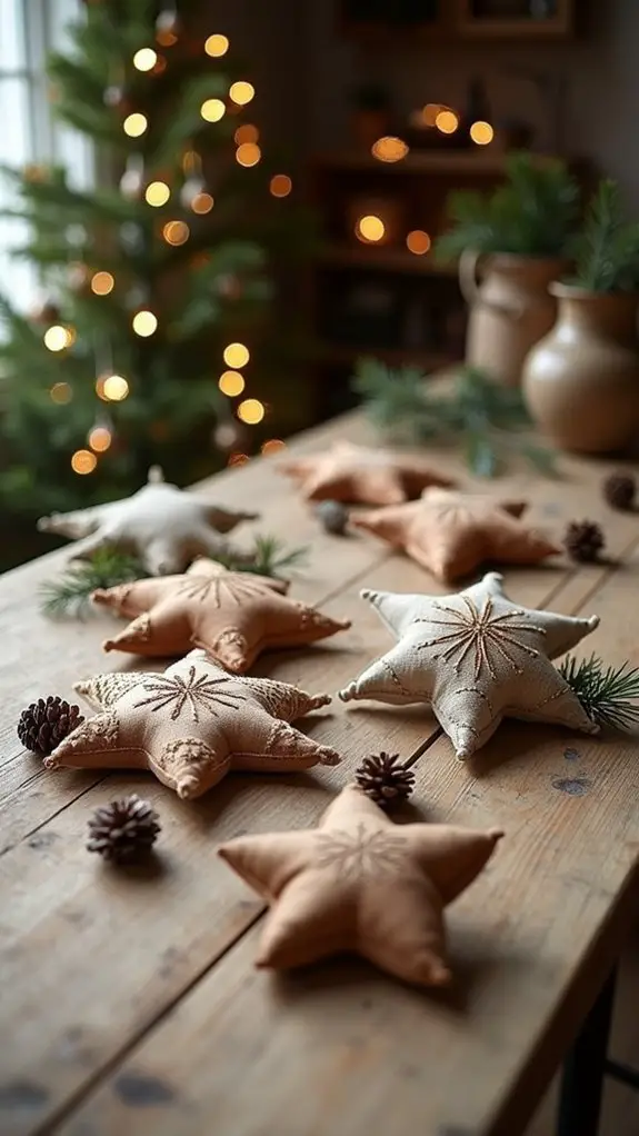 embroidered fabric star ornaments