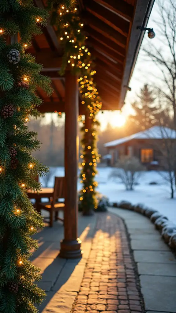 evergreen garland with lights