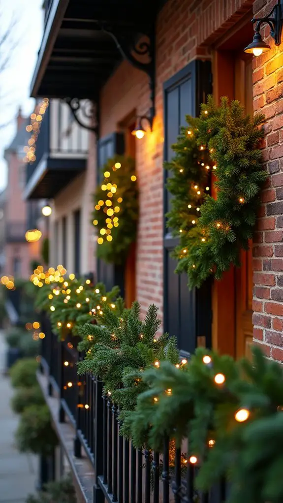festive balcony wreath lights