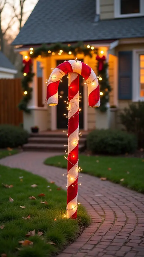 festive candy cane light post