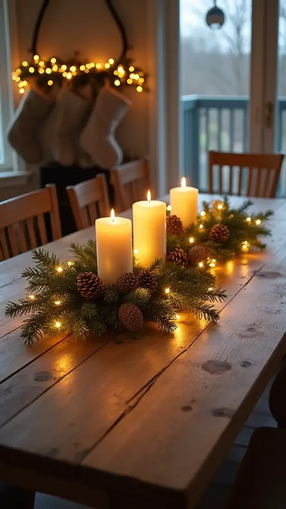 festive centerpiece with lights