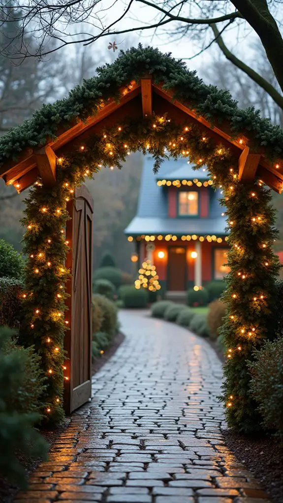 festive driveway archway lights