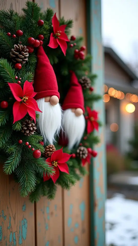 festive gnome poinsettia wreath