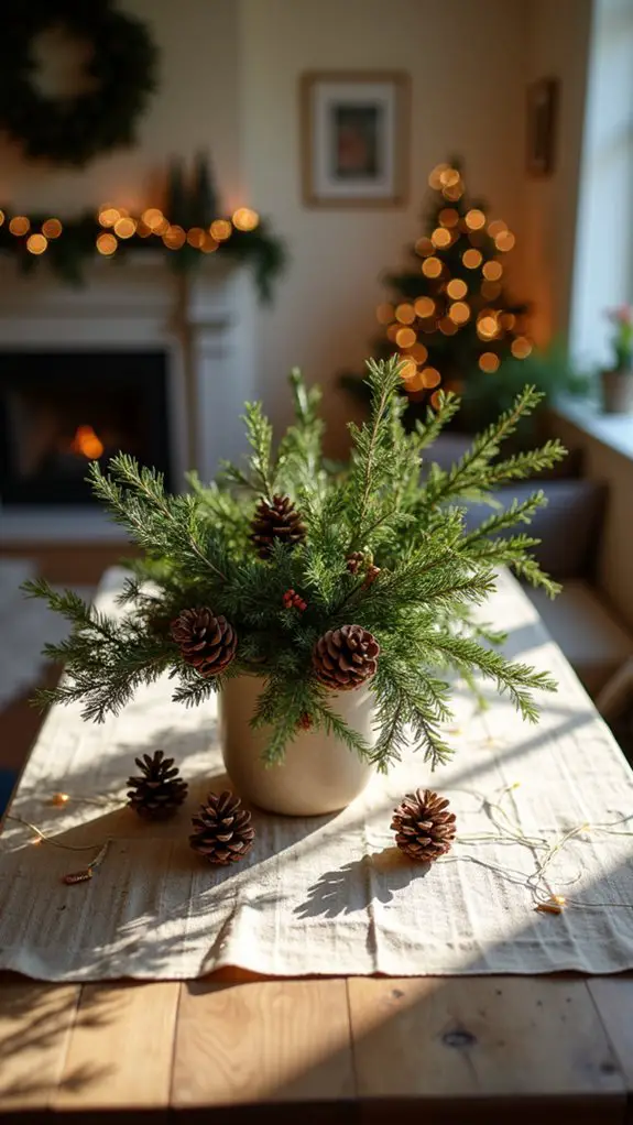 festive greenery and pinecones