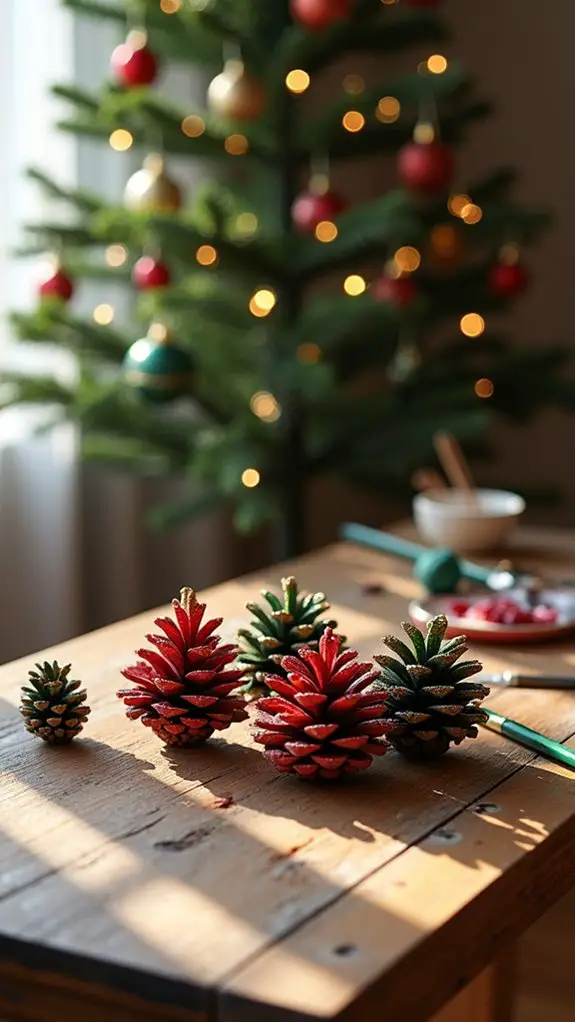 festive painted pine cone ornaments