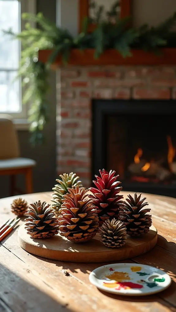 festive painted pinecone ornaments