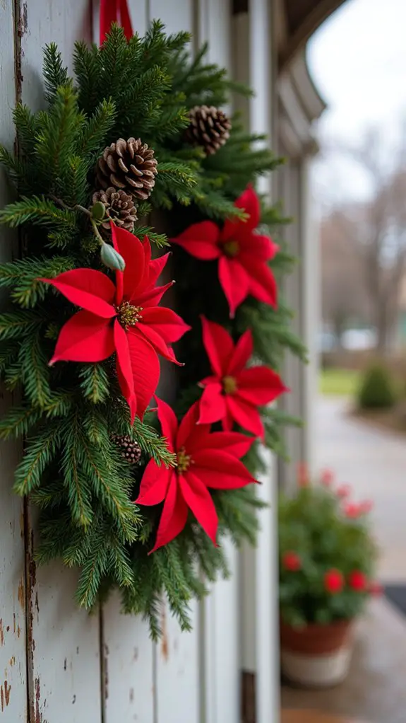 festive poinsettia pine wreath