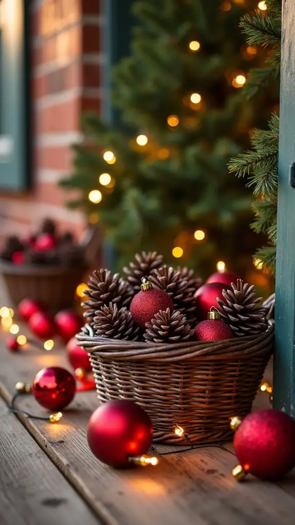 festive red pinecone decor