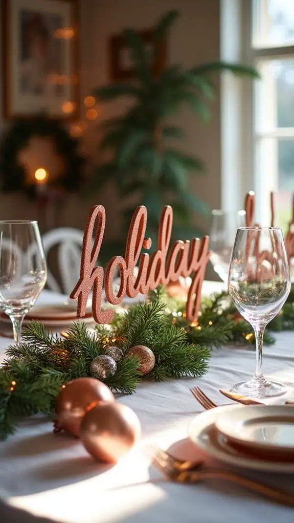 festive rose gold signage