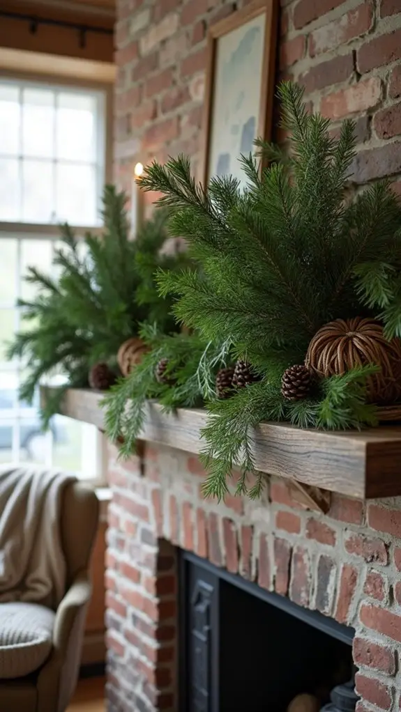 fresh evergreen mantle decor