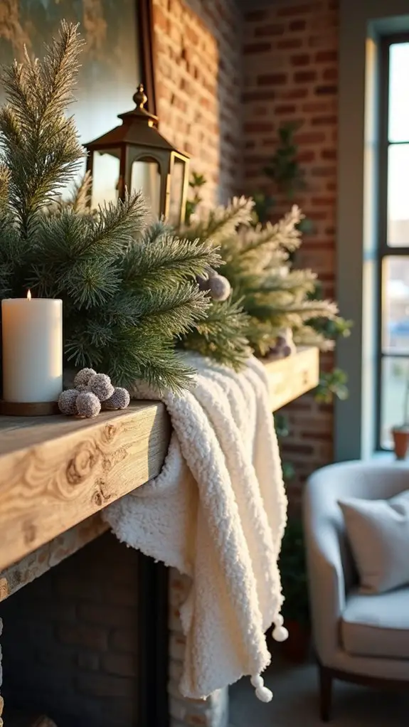 frosted pine sprays enhance decor