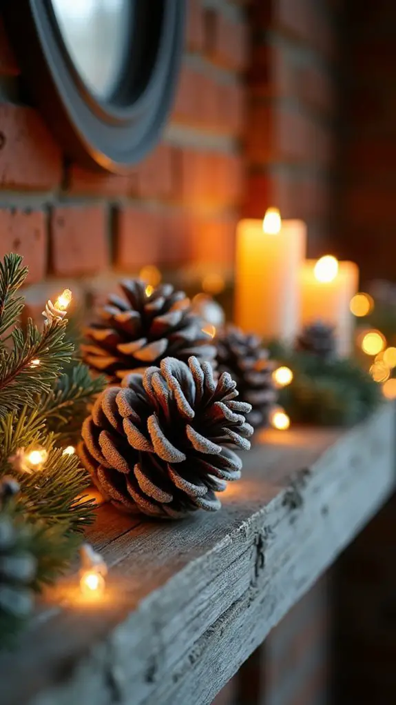 frosted pinecones with lights