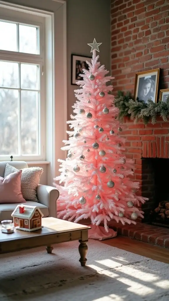 frosted pink winter decor