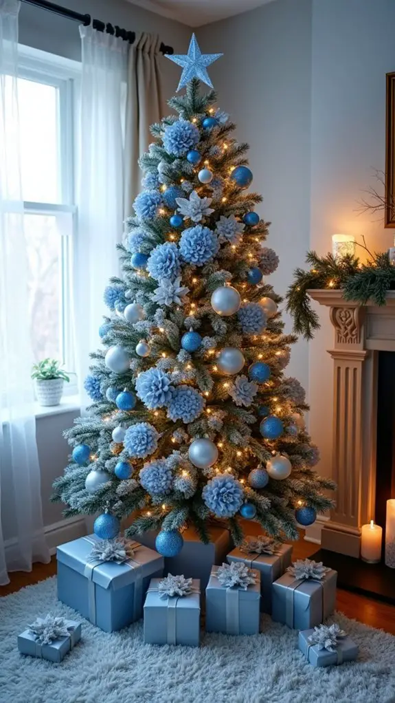 frosty blue floral accents