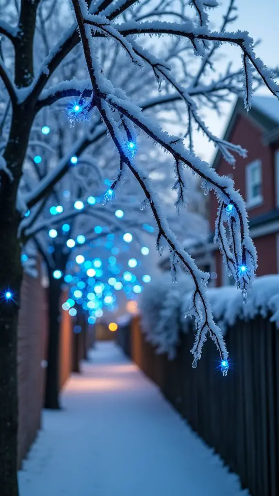 frosty branches with blue lights