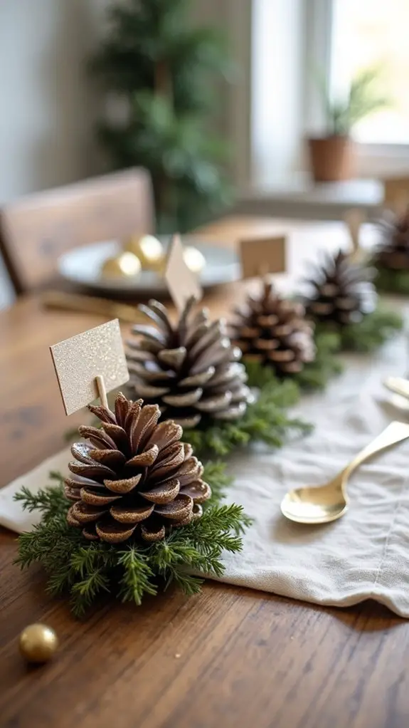 glittered pinecone place cards