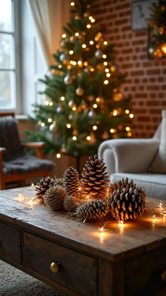 glittering pinecone holiday decor