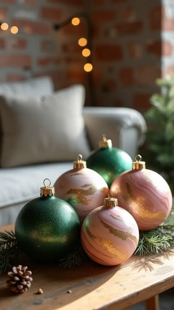 glittery marbled christmas ornaments