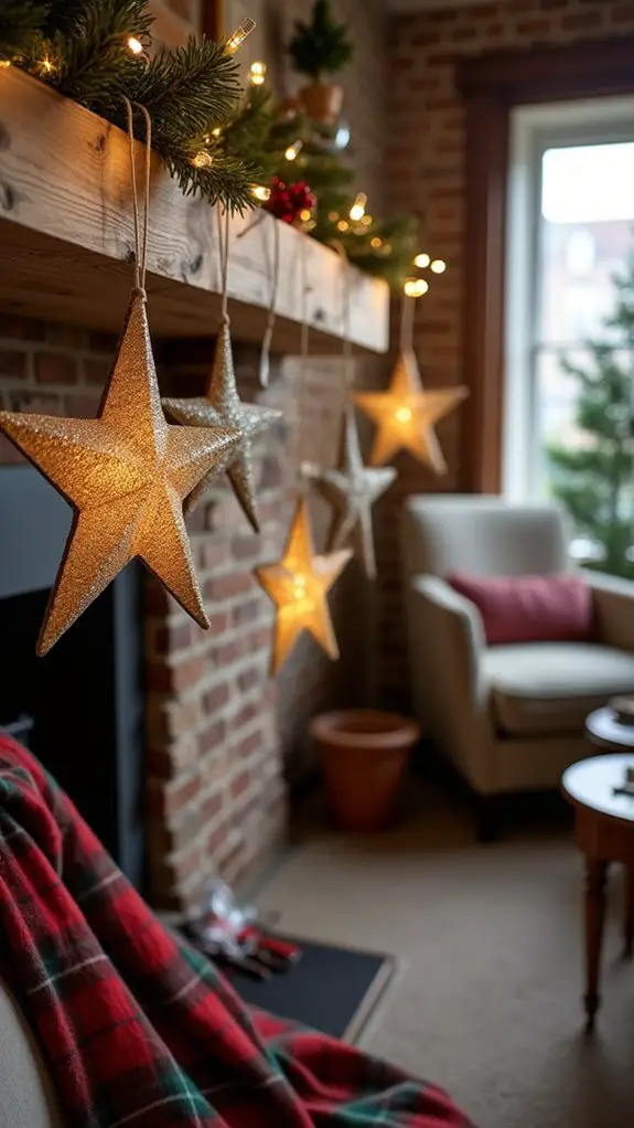 glittery paper star ornaments