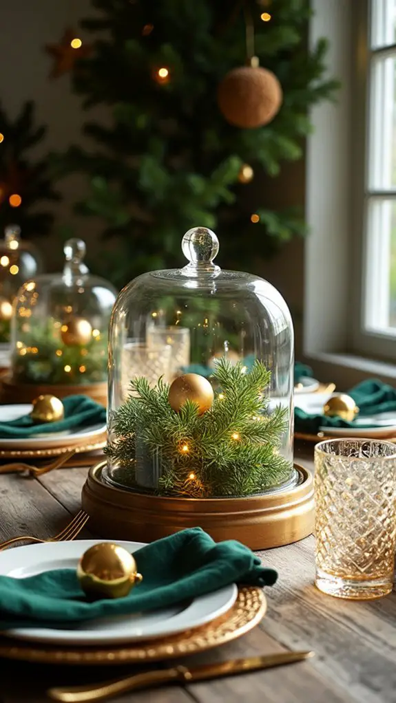 gold edged glass cloche centerpiece
