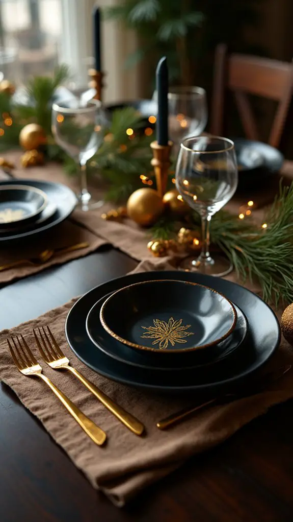 gold flatware dark table