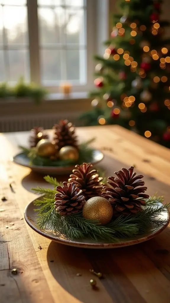 gold glitter pinecone decorations