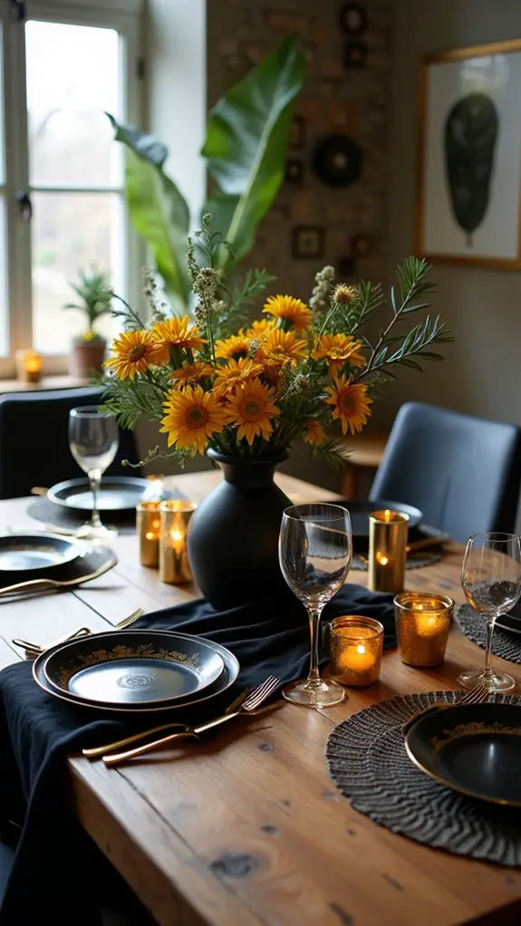 gold pinecones and candles